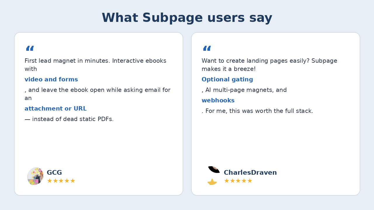 What Subpage users say — GCG and CharlesDraven