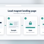 Lead magnet landing page with promise, sample, gate, and handoff