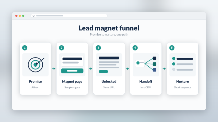 Lead magnet funnel stages from attract through CRM nurture